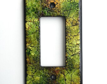 Eggshell Mosaic Light Switch Plate, Single Wide Toggle, OOAK, Small Housewarming Gift, Woodsy, Olive Green, Unique