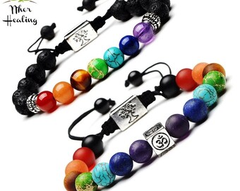 108 Mala Bracelet African Turquoise Gemstones Spiritual Jewelry Wrist Mala Prayer Beads AUM OM Charm Memory Wire Bracelet Lava Rock