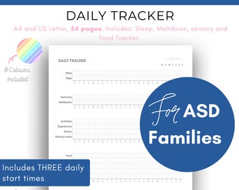 PRINTABLE Neurodiverse Daily Tracker - Autism, ADHD, ADD, Sleep tracker, Food tracker, Sensory, Meltdown tracker, Tantrum Tracker