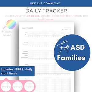 PRINTABLE Neurodiverse Daily Tracker - Autism, ADHD, ADD, Sleep tracker, Food tracker, Sensory, Meltdown tracker, Tantrum Tracker