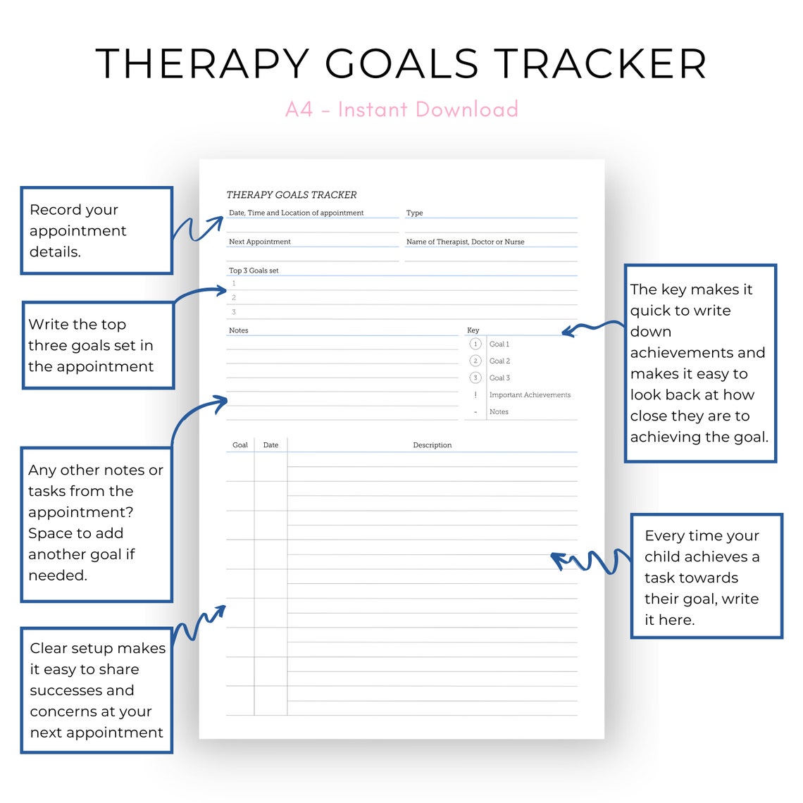 PRINTABLE for Autism Parents A4 Therapy Goals Tracker Etsy