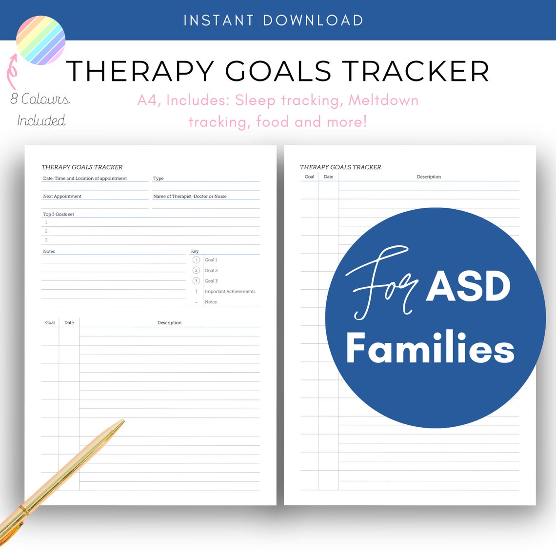 PRINTABLE for Autism Parents A4 Therapy Goals Tracker | Etsy