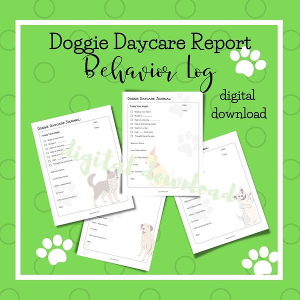 Doggie Daycare Behavior Log  | Digital Dog Puppy Walking / Dog Boarding Instant Printable | Funny Dog Report Card Sheet