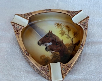Antique Hand Painted Nippon Ashtray ~ Horse Scene