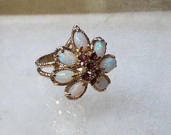 Vintage 14 Karat Gold Ring with Garnet & Opal Stones Size 4