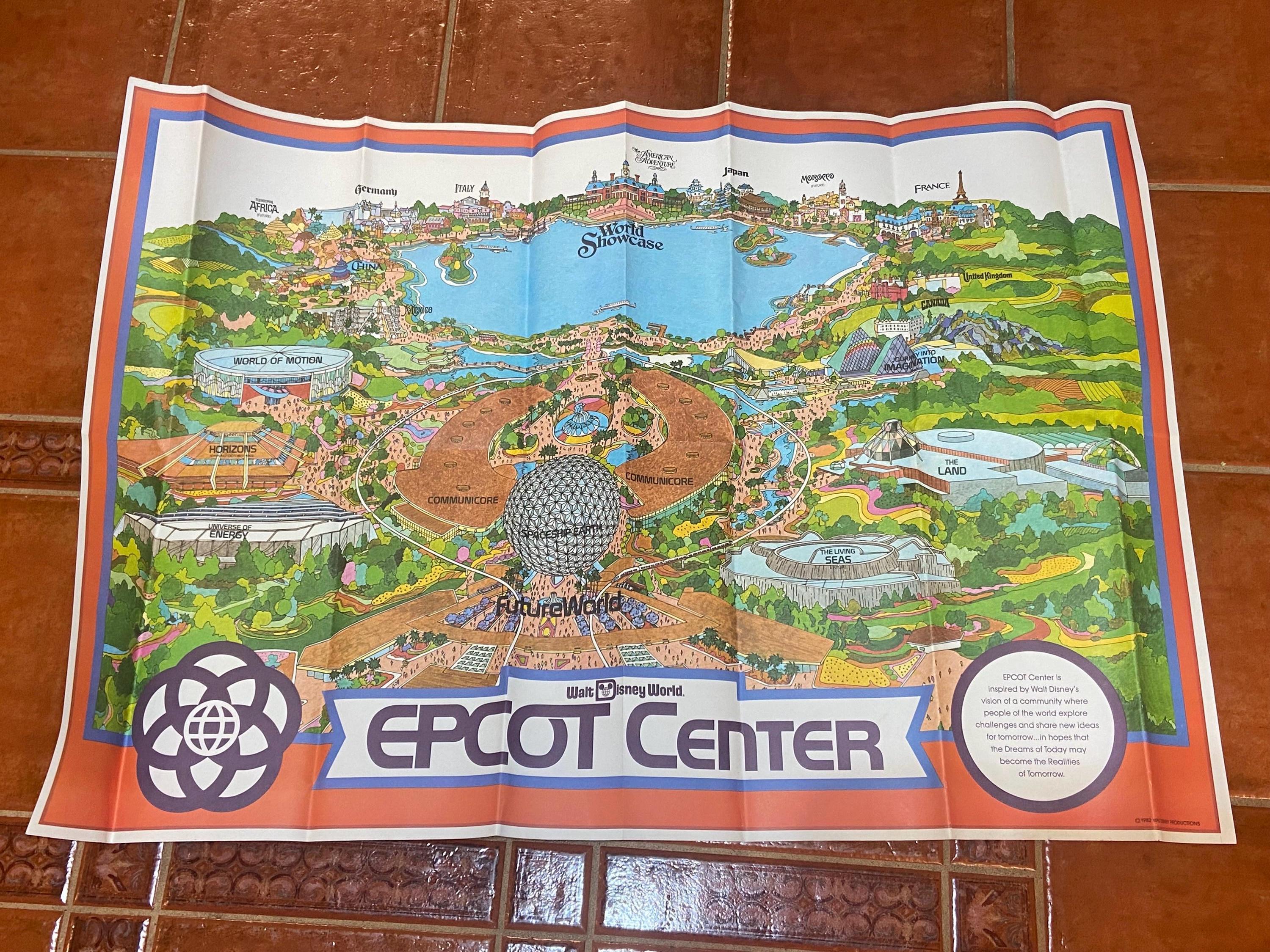 1982 Epcot Center HUGE Map ~ Walt Disney World Pictorial Souvenir ...