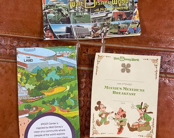 1982 Epcot Center HUGE Map ~ Walt Disney World Pictorial Souvenir ~ Minnie’s Menehune Breakfast Certificate