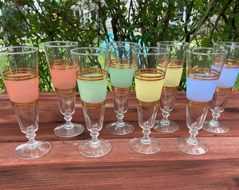 MCM Mid Century Modern Frosted with Gold Pilsner Glasses RARE