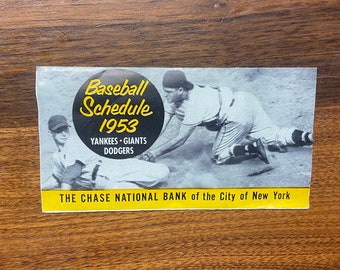 1953 Baseball Schedule YANKEES GIANTS DODGERS