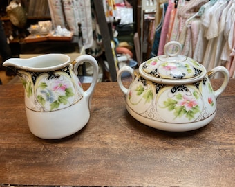 Vintage Hand Painted NIPPON Sugar Bowl and Creamer