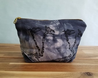 Gray Two Headed Giraffe Zippered Pouch - Makeup Bag - Toiletry Bag - Travel Bag - Cosmetic Bag - Pencil Case