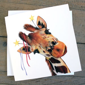 Good Time Giraffe Blank Greetings Card Birthday Celebration Giraffes Party Streamers Cute Wild Zoo Animal