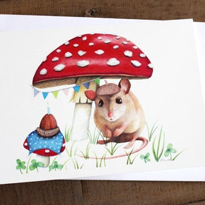 Carte de voeux d'anniversaire avec peinture de fête de souris
