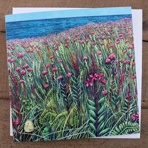 Dunes Découverte Floral Paysage marin Herbes Fleurs Mer Côtière Vierge Carte de vœux avec enveloppe pour l’anniversaire Fête des mères Amitié