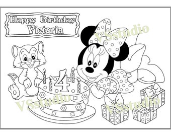 Personalized MINNI MOUSE Birthday Party Printable Coloring Pages Activity PDF File