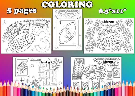 uno birthday party favor uno coloring pages uno cards etsy
