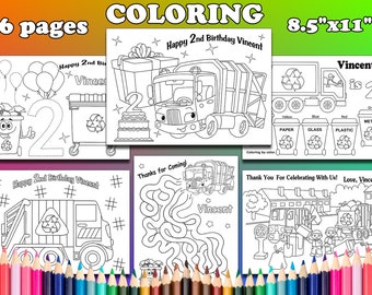 Garbage Truck Birthday Party favor, Garbage Truck coloring pages, PDF file