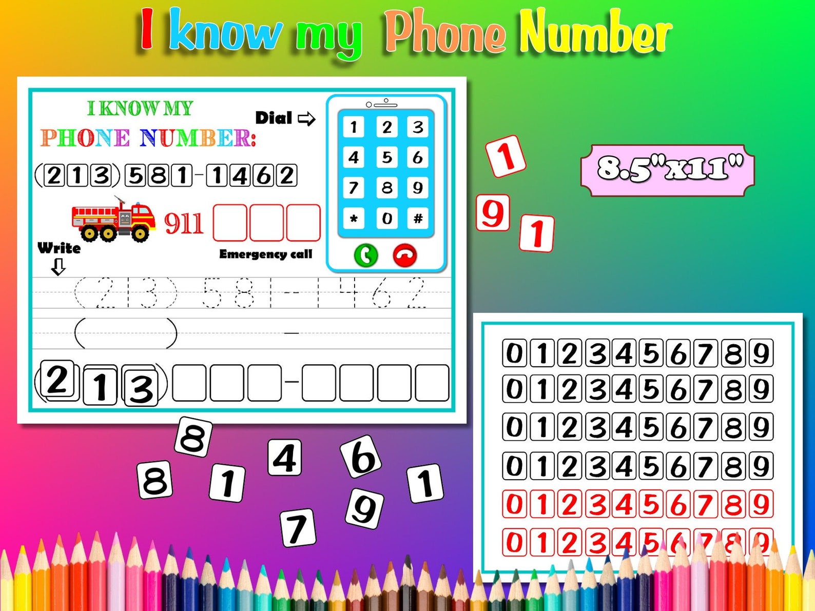 I know my Phone Number Phone Number Tracing Practice | Etsy