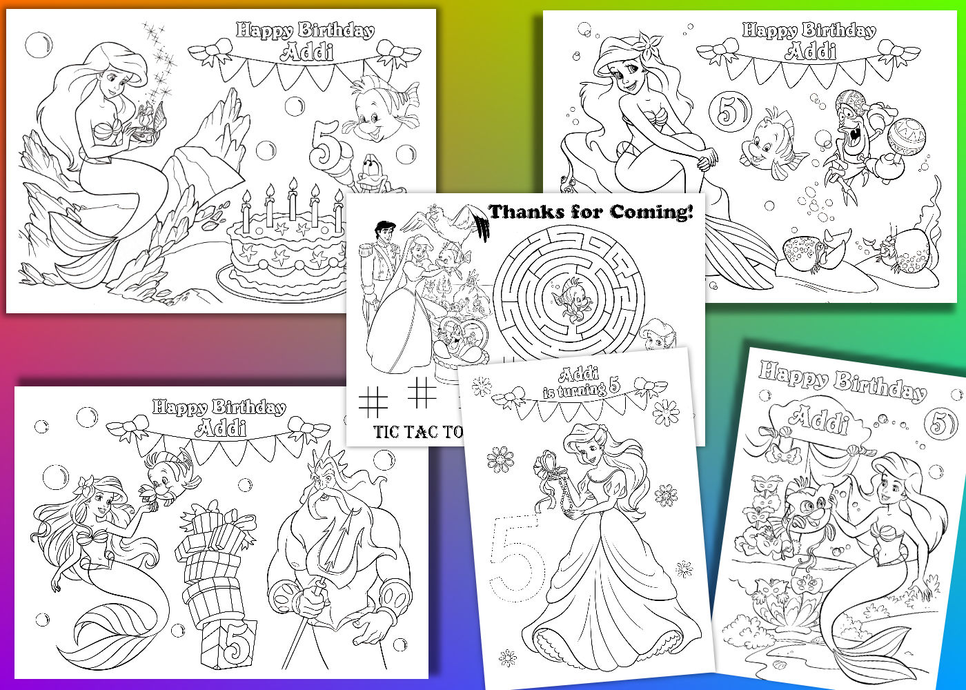 Ariel coloring pages Mermaid Birthday Party coloring pages | Etsy