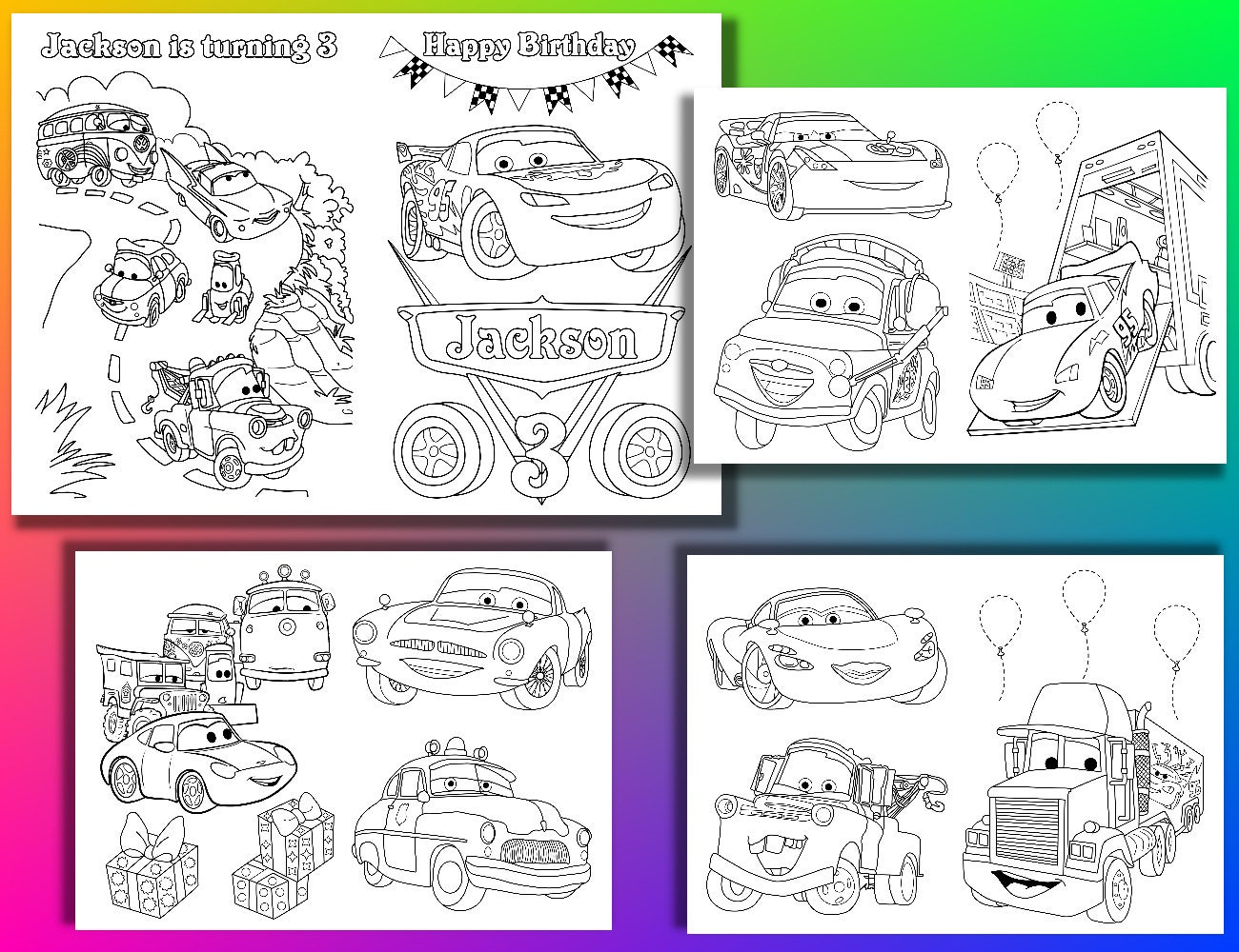 Cars Birthday Party coloring pages Cars party favor activity | Etsy