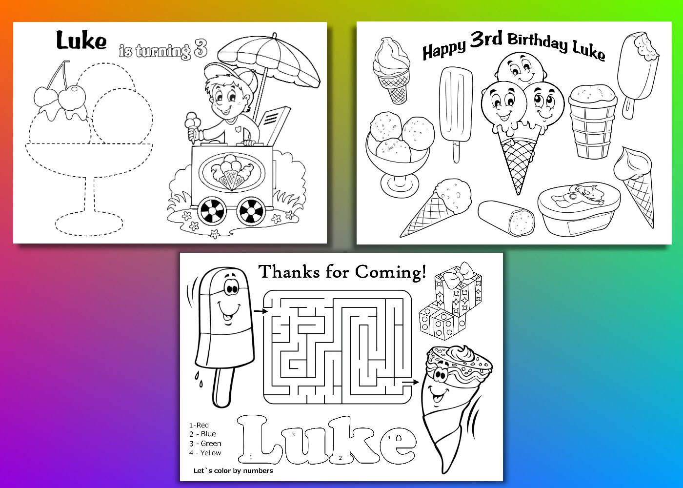 Ice Cream Birthday Party favor Ice Cream coloring pages PDF | Etsy