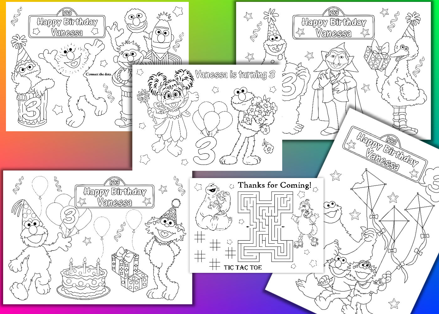 Sesame Street Birthday Party Personalized coloring pages | Etsy