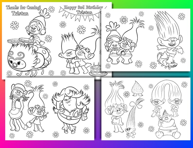 Trolls Birthday Party coloring pages activity book PDF file | Etsy