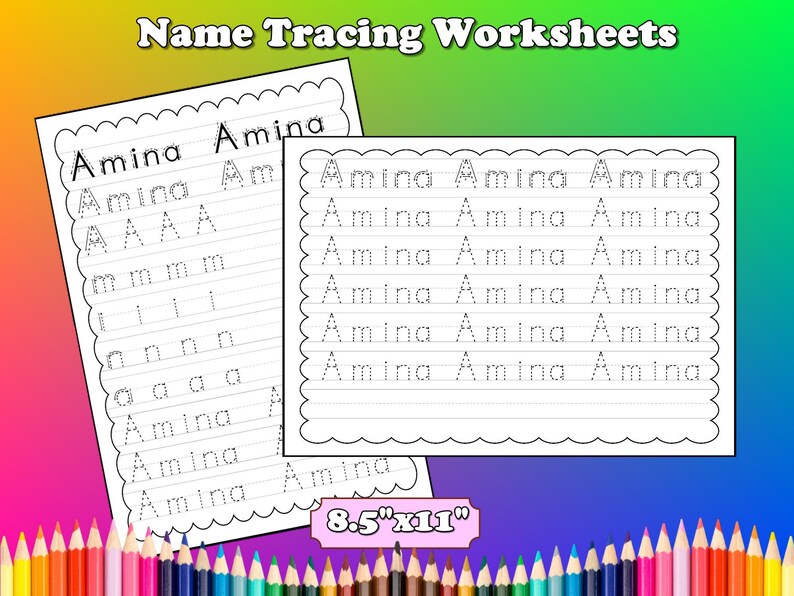name tracing worksheet tracing write kids name learning to etsy