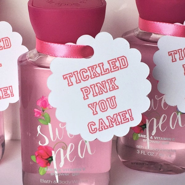 Tickled Pink You Came Favor Tags (2" Wide), Baby Girl Shower Favor Tags, Soap/ Lufa/ Shower Gel Favor Tags