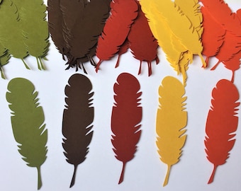 Feather Die Cuts (3" tall), Paper Feathers, Fall Decor, Fall Wedding Decor, Thanksgiving Table Setting Decor