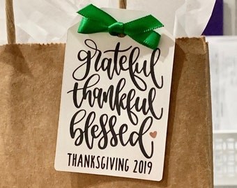 Grateful, Thankful, Blessed Tags, Thanksgiving Table Decor, Friendsgiving Favor Tags, Listing for Tags Only