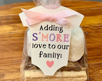 Adding S'MORE Love to Our Family Tags, S'more favor tags, Baby Shower S'more tags, Baby Shower Favor Tags, Listing for TAGS ONLY