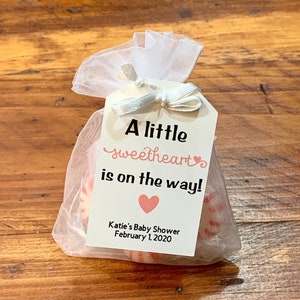 A Little Sweetheart is on the Way Tags, Valentines Day Baby Shower Tags + Bags,  Baby Shower Favor Tags