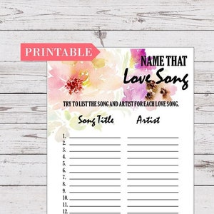 Name That Love Song Game, Bridal Shower Games, Downloadable Bridal Shower Games, INSTANT DOWNLOAD