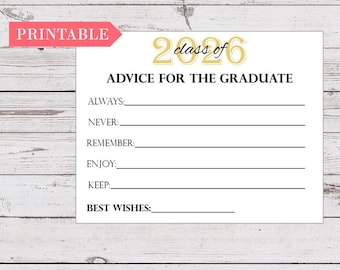 Graduation Advice Cards, Class of 2026 Party Decor (Instant Download)