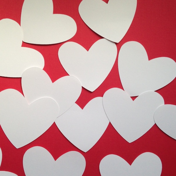 White Hearts Die Cuts (3" wide), Paper Hearts, Valentines Day Heart Decor, All Purpose White Blank Paper Hearts