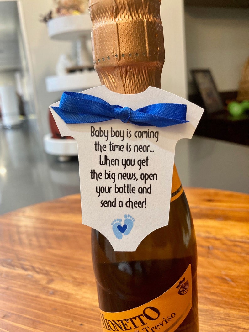 When the Time is Near, Open Your Bottle and Send a Cheer Tags, Wine Bottle Baby Shower Tags 2.5 Wide, Champagne Bottle Baby Shower Tags image 1