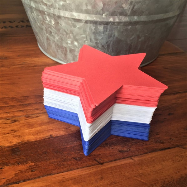 Red, White Blue Paper Stars, 24 Star Die Cuts ,July 4 Decor, 4th of July, Patriotic Star Cutouts, All Purpose Paper Stars, You Choose Size