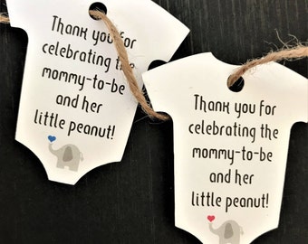 Thank You for Celebrating the Mommy to Be & Her Little Peanut Tags (2.5" Wide), Peanut Favor Tags, Elephant Themed Baby Shower Tags