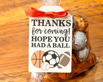 Sports Theme Birthday Favor Tags, Hope You Had a Ball Printed Thank You Tags, Sports Birthday Goody Bag Tags, Listing for TAGS ONLY