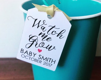 Watch Me Grow Tags (1.3" wide), Watch Me Grow Baby Shower Favor Tags, Seed, Plant or Succulent Baby Shower Favor Tags, Listing for Tags Only