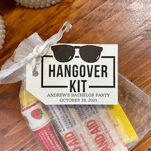 Hangover Kit Tags + Bags, Bachelor Party Favor Tags, Bachelorette Party Hangover Kit Bag Tags, Birthday Party Hangover Kit Tags