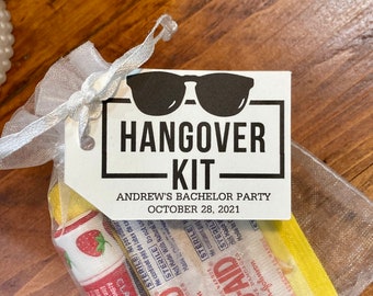 Hangover Kit Tags + Bags, Bachelor Party Favor Tags, Bachelorette Party Hangover Kit Bag Tags, Birthday Party Hangover Kit Tags