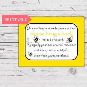 Breng een boek mee in plaats van een kaartinvoegsel, babyshower met bijenthema, afdrukbare boekaanvraagkaart, INSTANT DOWNLOAD
