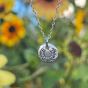 Sunflower silver necklace Dainty necklace, recycled sterling silver necklace, nature jewellery, eco-friendly, sustainable silver image 1