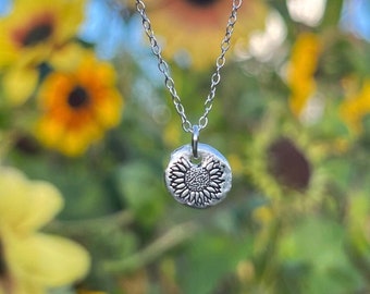 Sunflower silver necklace -  Dainty necklace, recycled sterling silver necklace, nature jewellery, eco-friendly, sustainable silver