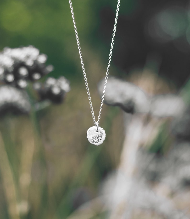 Sunflower silver necklace Dainty necklace, recycled sterling silver necklace, nature jewellery, eco-friendly, sustainable silver image 2