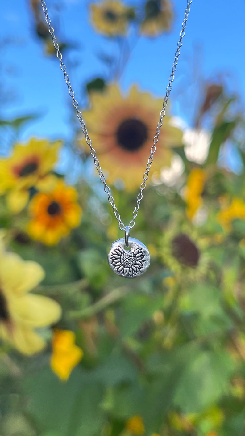 Sunflower silver necklace Dainty necklace, recycled sterling silver necklace, nature jewellery, eco-friendly, sustainable silver image 6