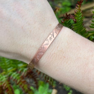 Gardeners’ cuff’ copper bracelet - floral cuff bracelet - copper bracelet - leaf print bracelet - botanical bracelet