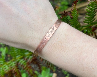 Gardeners’ cuff’ copper bracelet - floral cuff bracelet - copper bracelet - leaf print bracelet - botanical bracelet